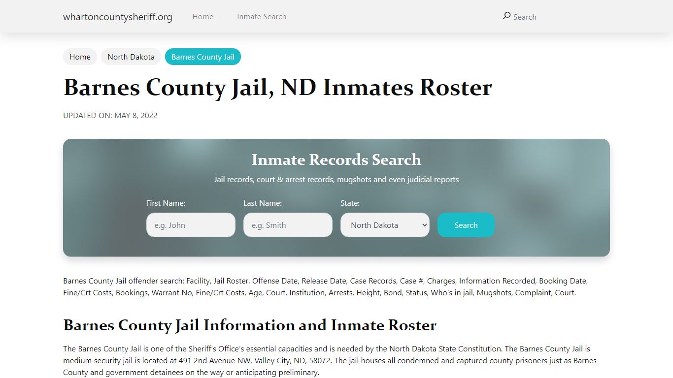 Barnes County Jail, ND Jail Roster, Name Search