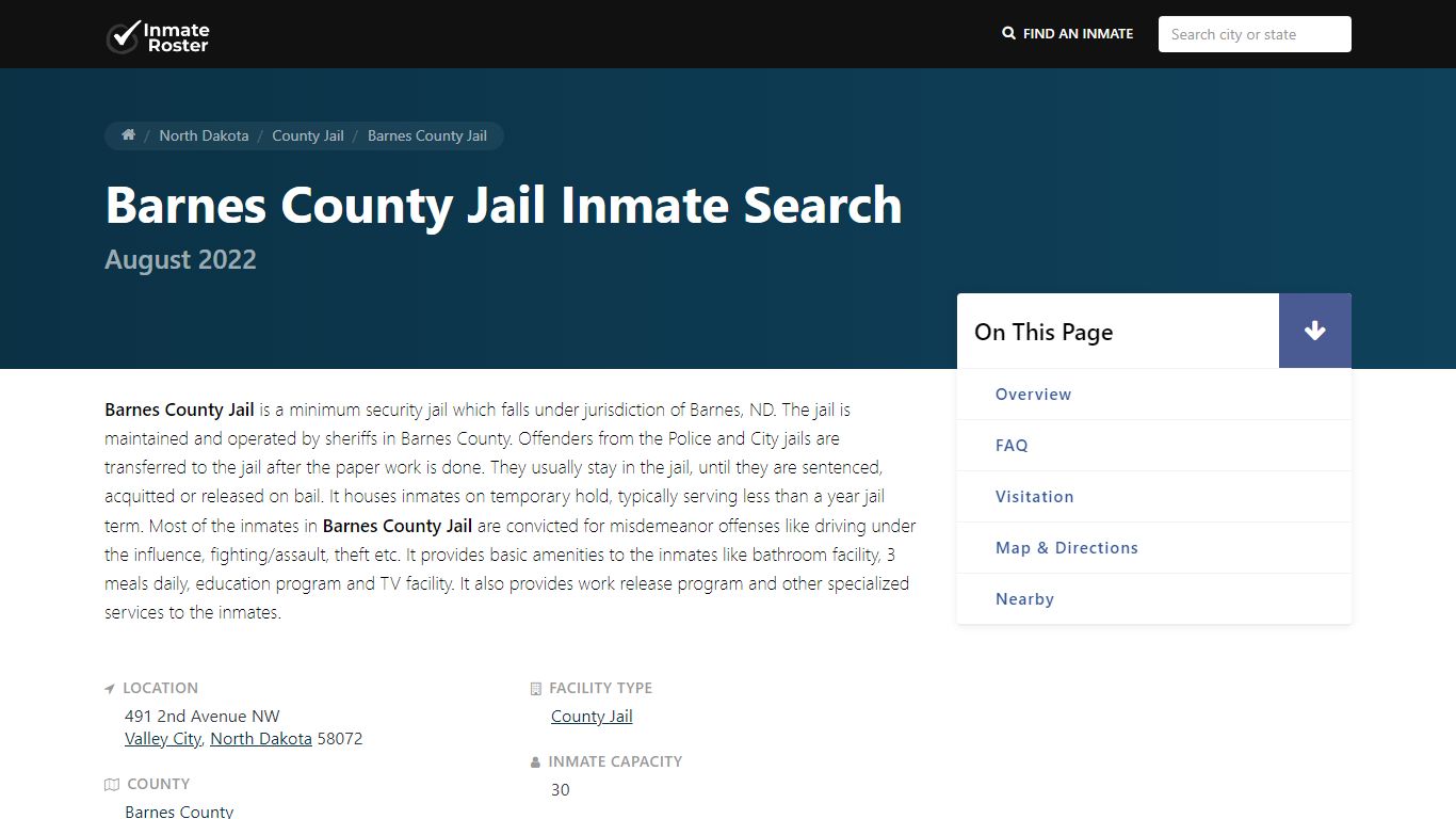 Inmate Search 🔍 | Barnes County Jail - Valley City, ND